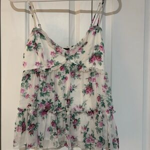 Floral Spaghetti Strap Top - Pink and Green